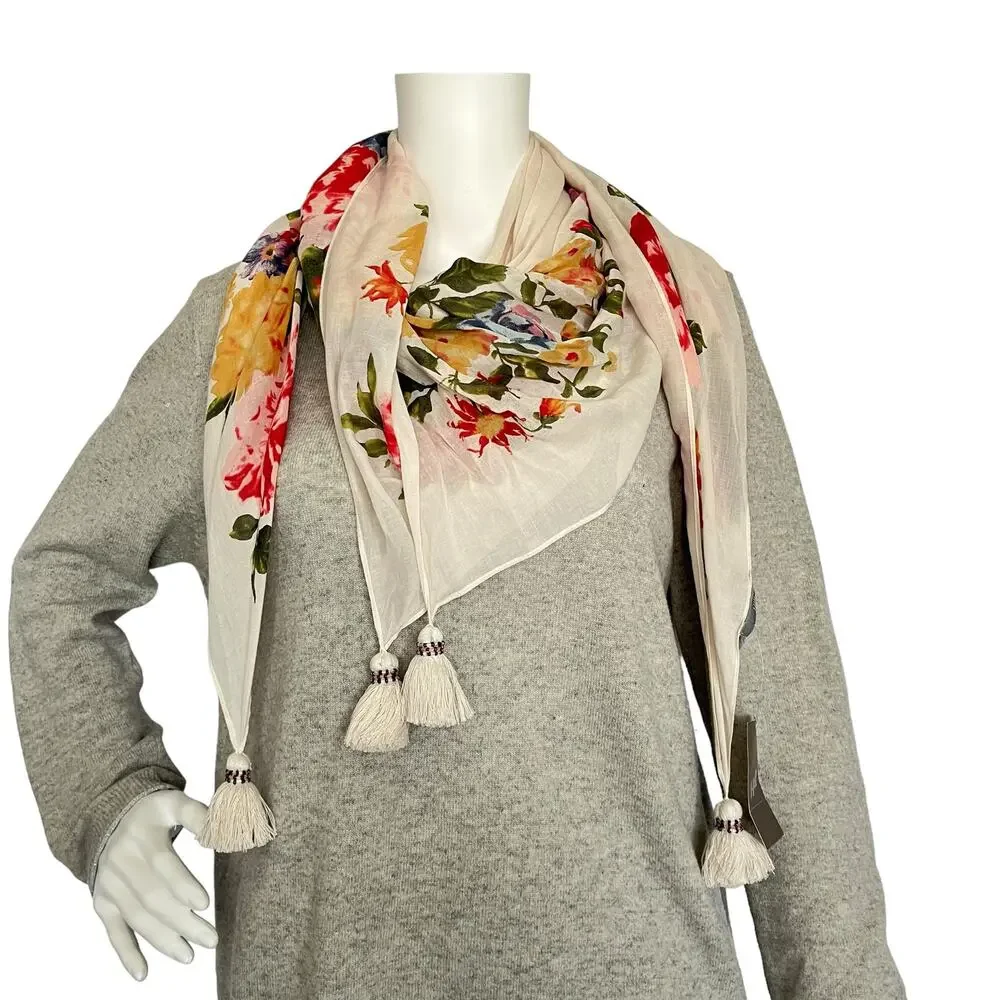 J.JILL FLORAL SQUARE SCARF WITH TASSELS NEW WITH TAGS
