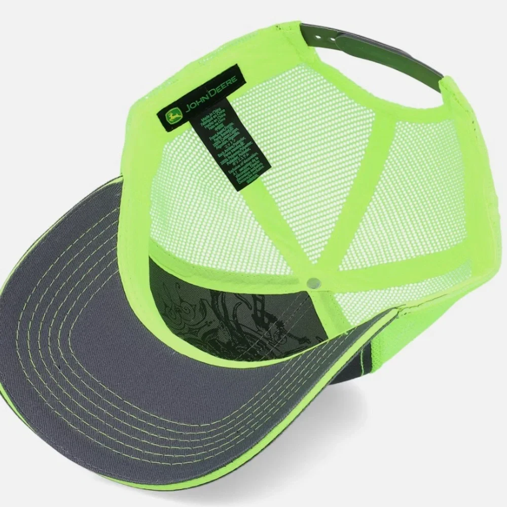 NWT John Deere snapback trucker cap highlighter yellow and gray one size