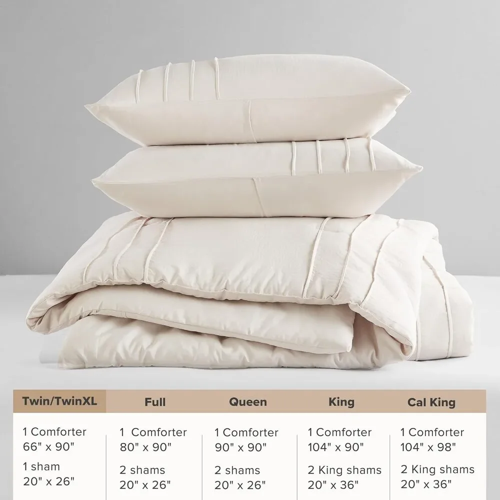 2 Pieces Pintuck Pleated Duvet Cover TwinCream Twin Size Duvet Cover Set