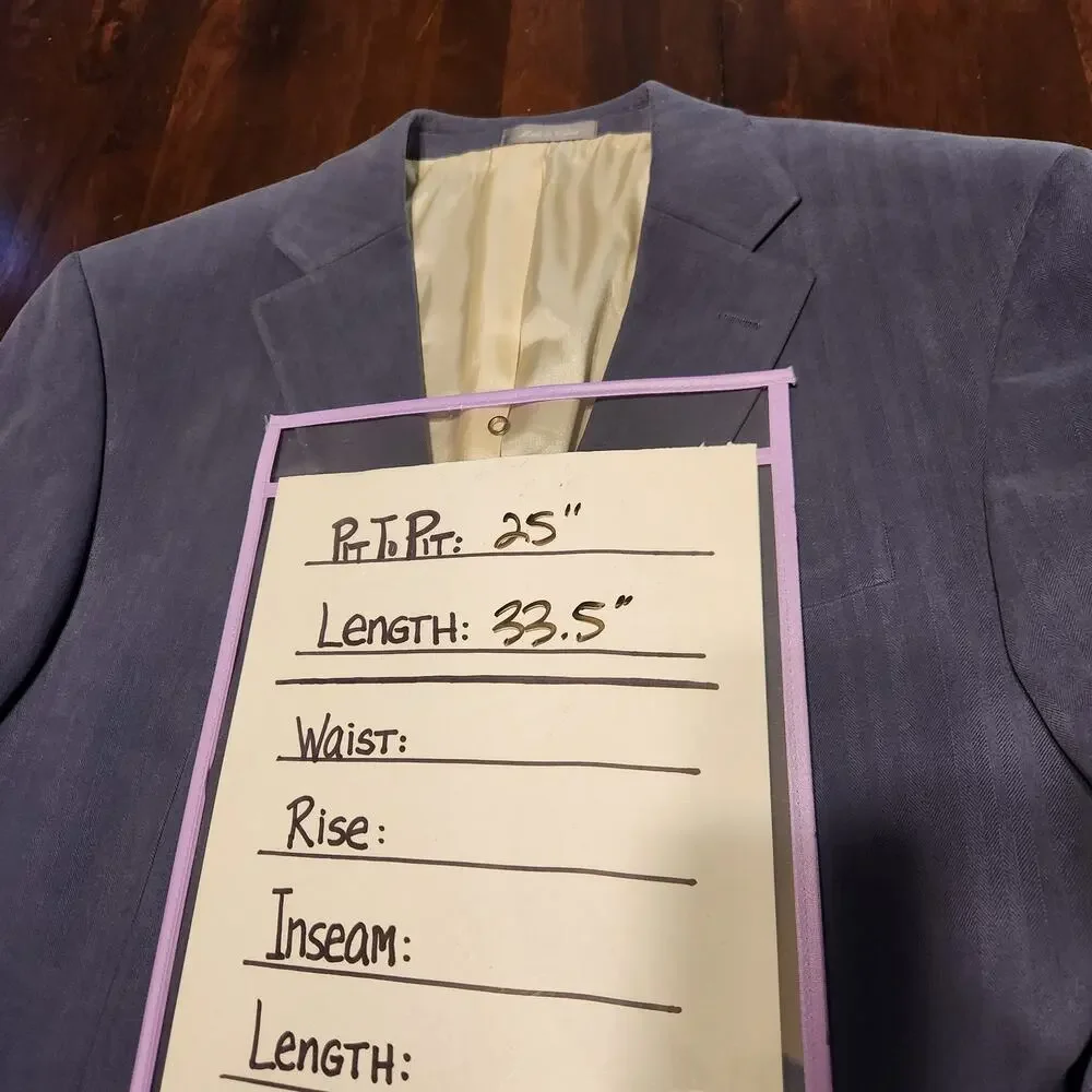 Oscar de la Renta Men Silk Blazer Jacket Sz 46L Blue Two Button Career Office