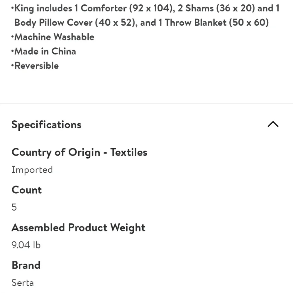 Serta 5 pc Bedding