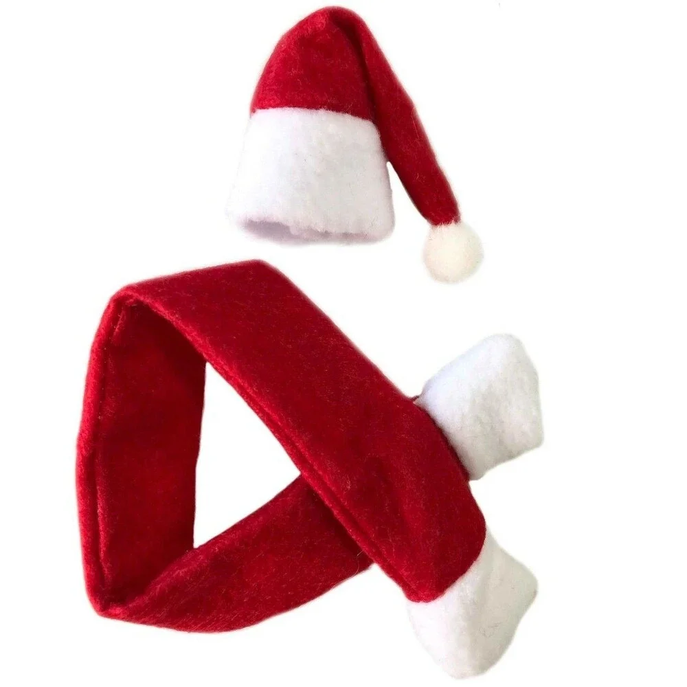 2Pc Christmas Bottle Toppers Scandi Hat and Santa Scarf Top Holiday Decorations