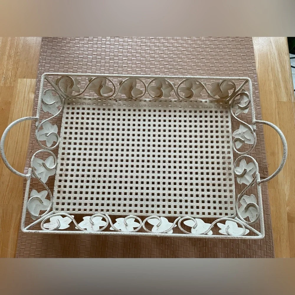 Metal Vanity - layering Tray delicate design, footed, rectangle great catchall