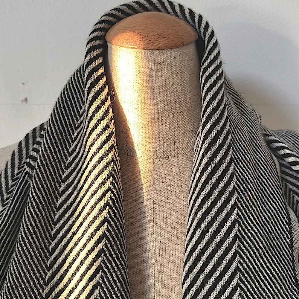 NWOT!!Beautiful Black and Cream Scarf /Wrap with Fringe