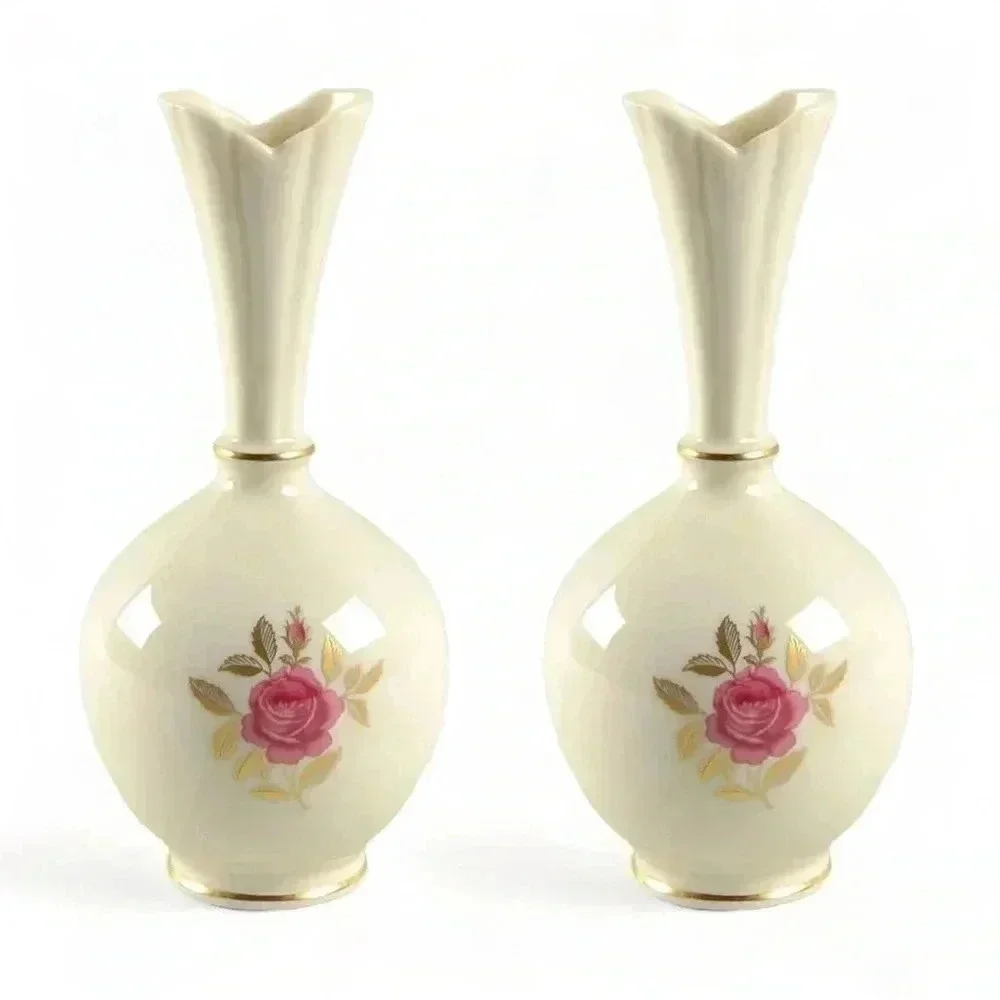 Vintage Lenox Floral Rose Flower Bud Vases