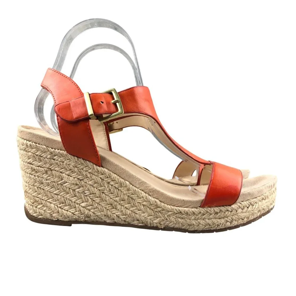 Reaction Kenneth Cole Women's Size 10 Card Wedge Orange Faux Leather Sandals