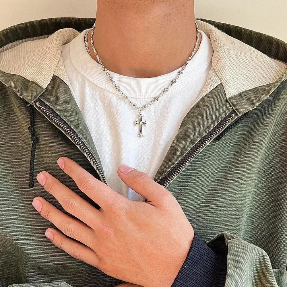 y2k grunge silver cross pendant necklace