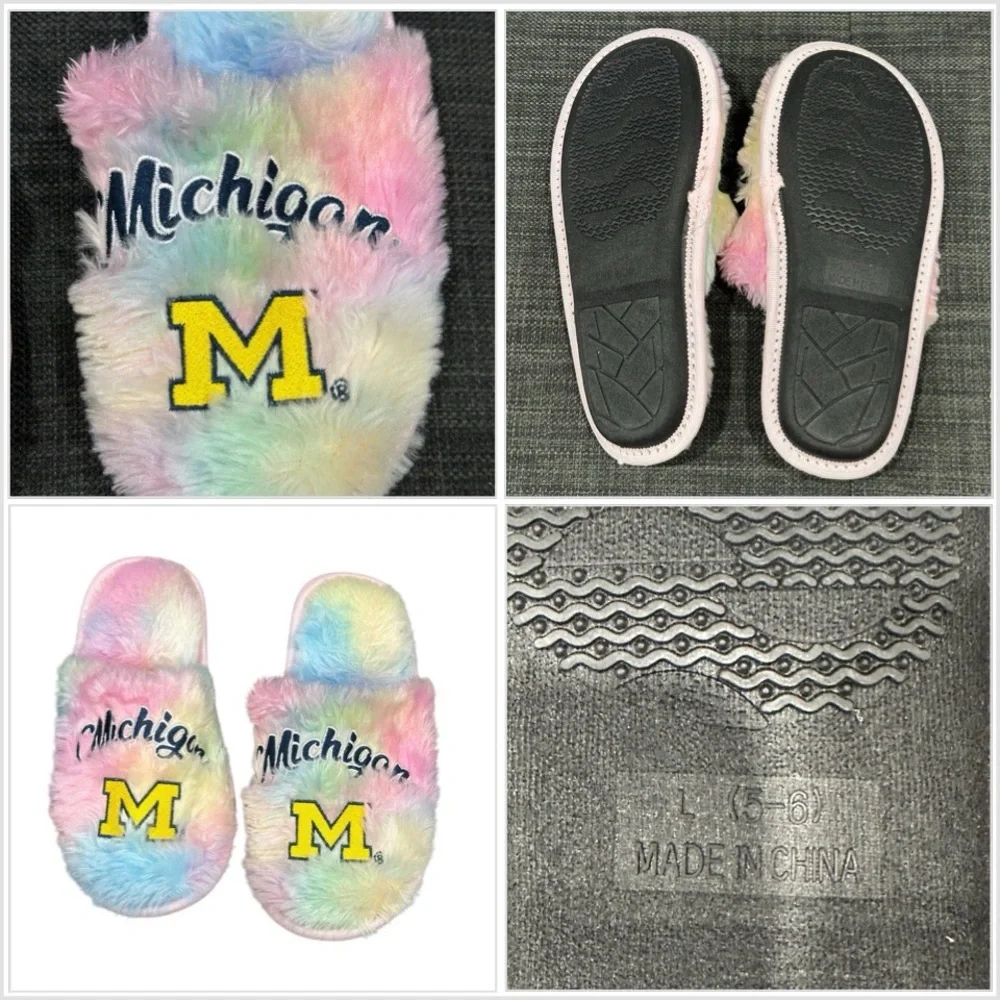 Michigan University Wolverines 5/6 L FOCO Youth Rainbow Slip On Slippers Slide