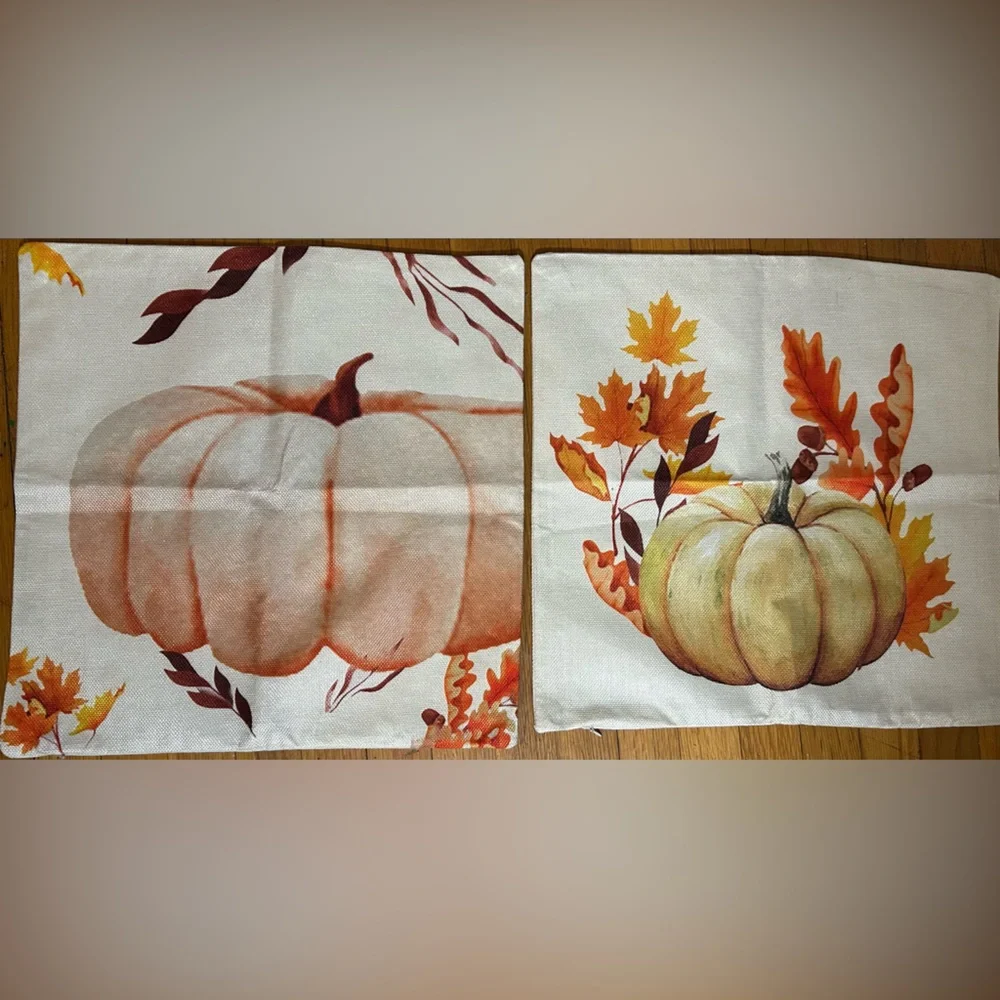 2-pumpkin in fall leaves 2-burnt, orange pillow cover, 18 x 18, tan and orange,