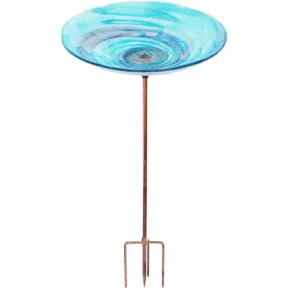 Outdoor BirdBath Glass Bird Bath Garden Bird Feeder with Metal Stake