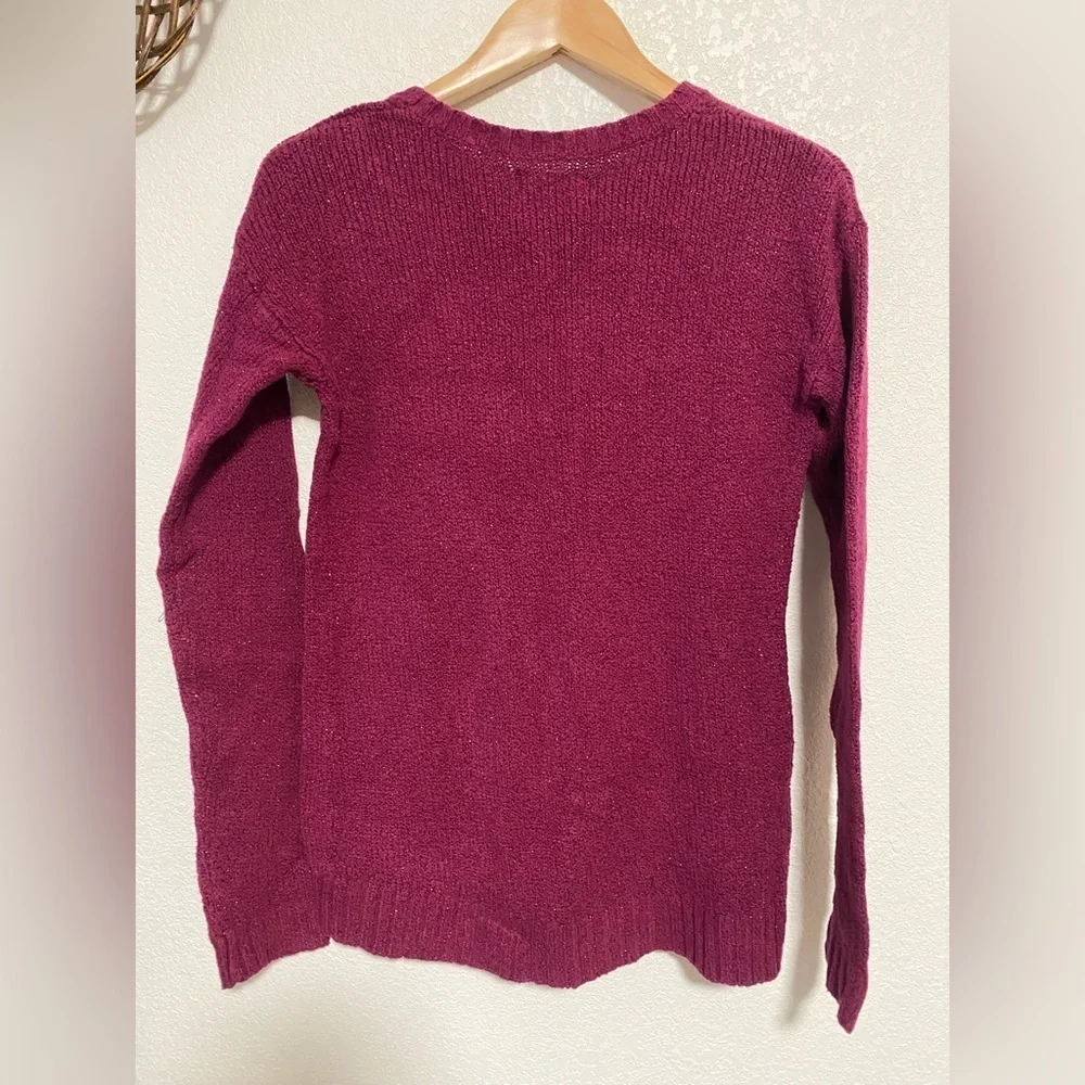 Justice Maroon Llama Sequin Sparkle Pom Pom Long Sleeve Sweater
