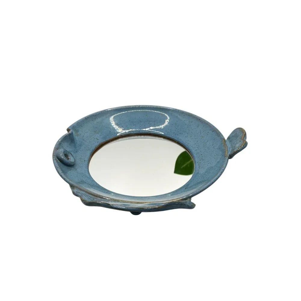 Fish-Shaped Blue Ceramic Wall Hanging Mirror