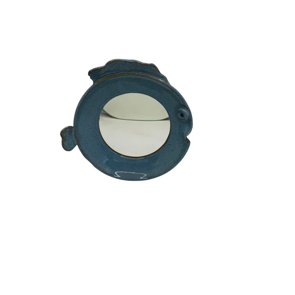 Fish-Shaped Blue Ceramic Wall Hanging Mirror