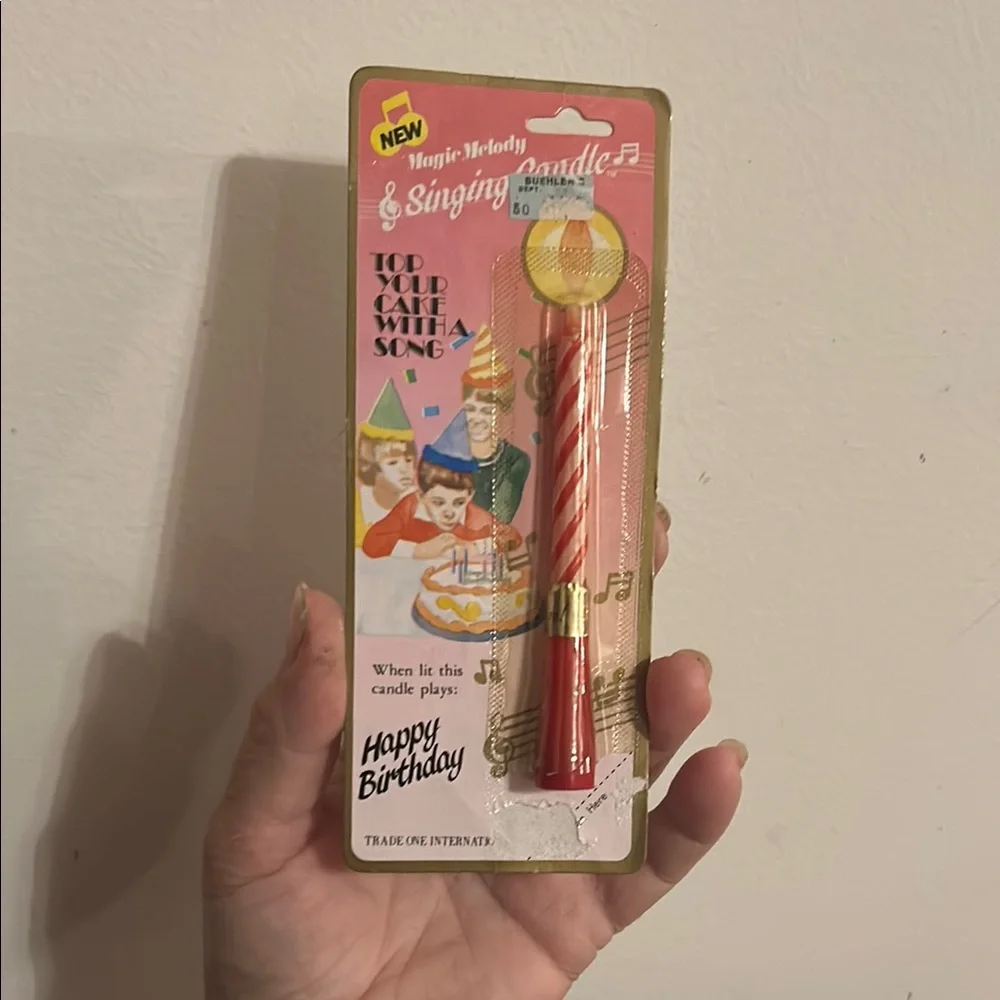 Vintage “Magic Melody” Singing Birthday Candle - Red Barber shop Striped-In Pkg