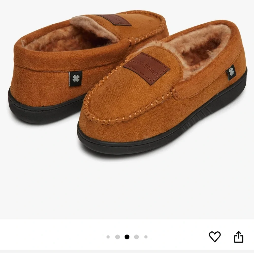 Lucky Brand Boys' Micro Suede Fuzzy Lined Moccasin Slippers 7/8