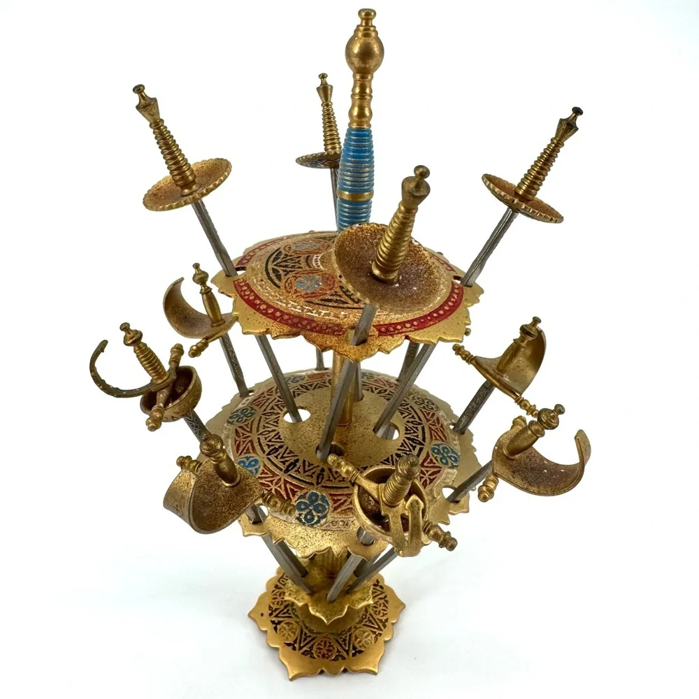 Vintage (2) Toledo Spain Brass Gallery Cocktail Sword Set-of-12/11