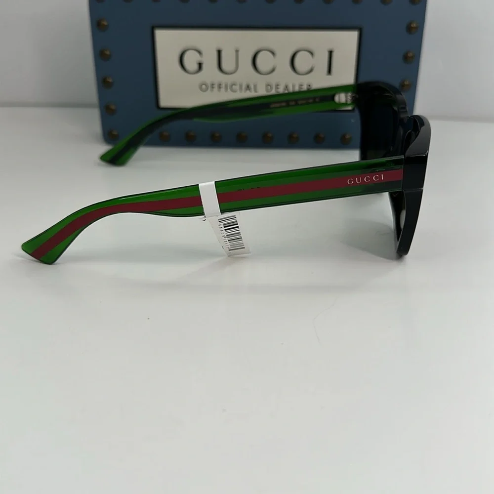 💯- New Authentic Gucci Gucci GG0001SN 002 Black/GREEN/ Red Sunglasses