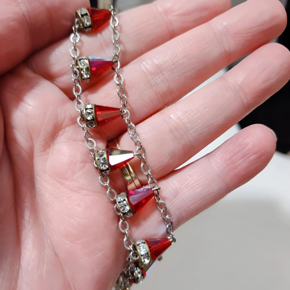 Vintage Sterling Silver RARE Red Siam Aurora Boreale Swarovski Crystal Bracelet