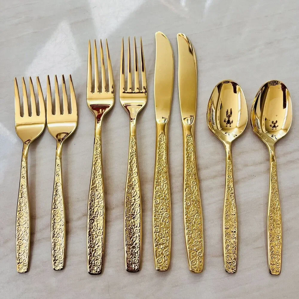 8pc INTERNATIONAL SILVER Golden Spring Garden Rogers Cutlery Flatware Knife Fork