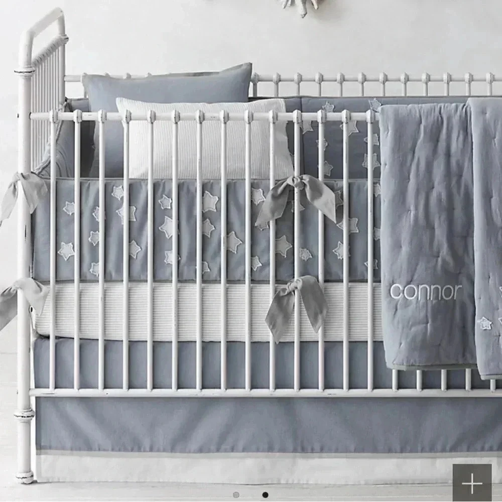 Baby CRIB BEDSKIR - NEW- French Blue Crib- by Restoration Hardware