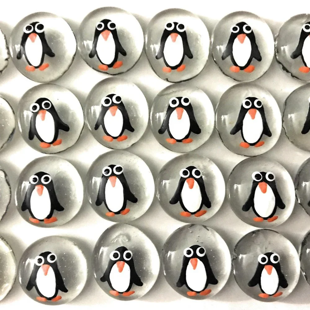 Hand Painted Penguins Hand Painted Glass Gems Party Favor Decorations -Set of 24