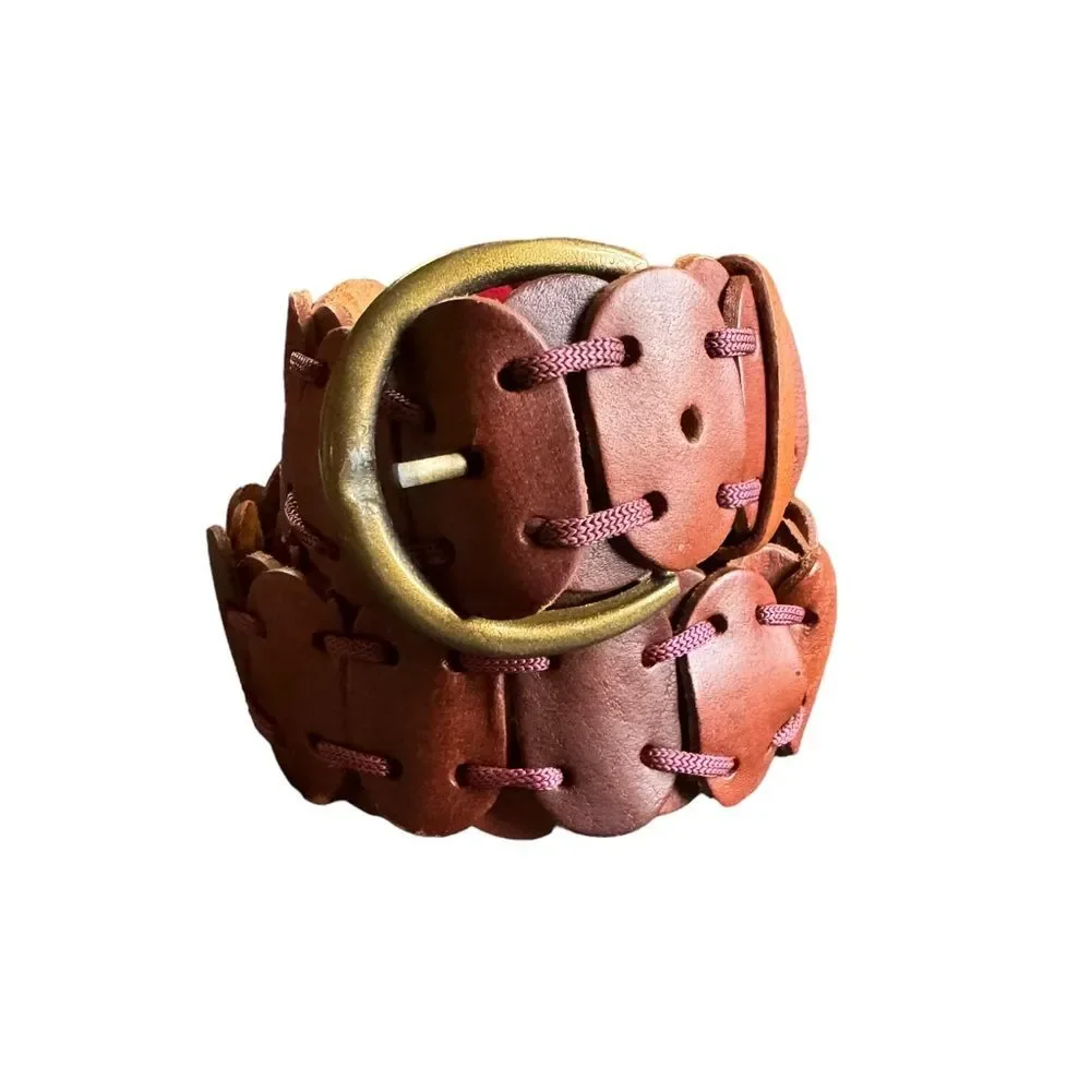 Handmade Brown Leather Disc Woven Belt