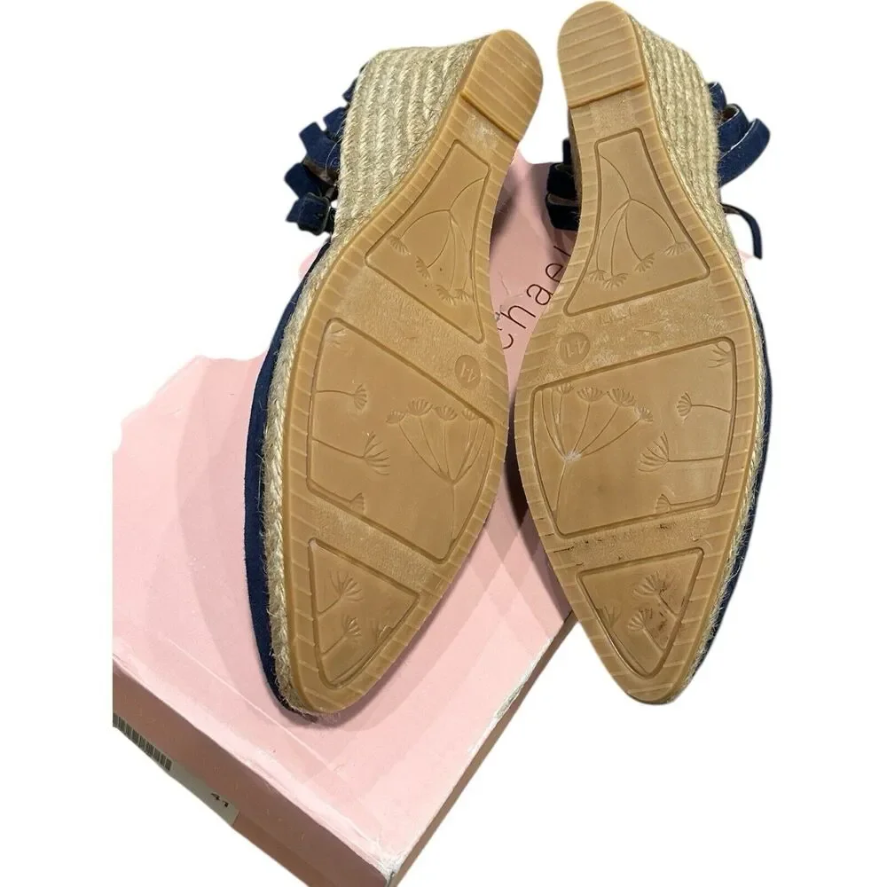 ERIC MICHAEL Navy Blue Espadrille Comfort Sandals Wedges Spain Size 41 (10)