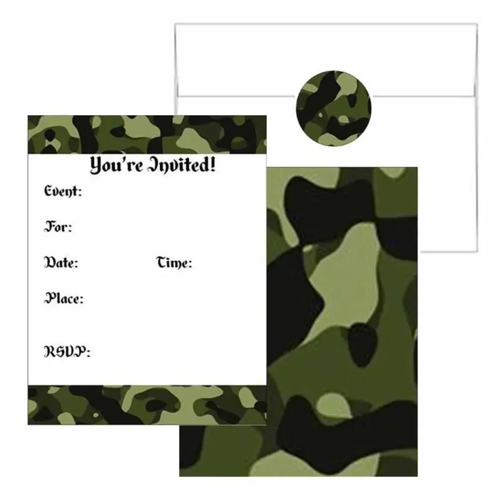 Camouflage Invitations Cards Envelopes and Sticker Seals