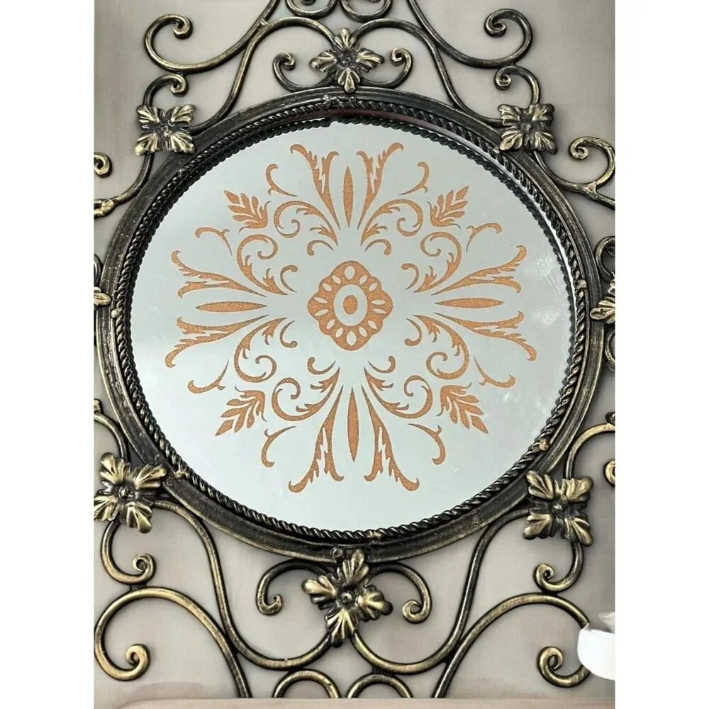 Vintage Ornate Filigree Wall Mirror With Floral Scroll Design