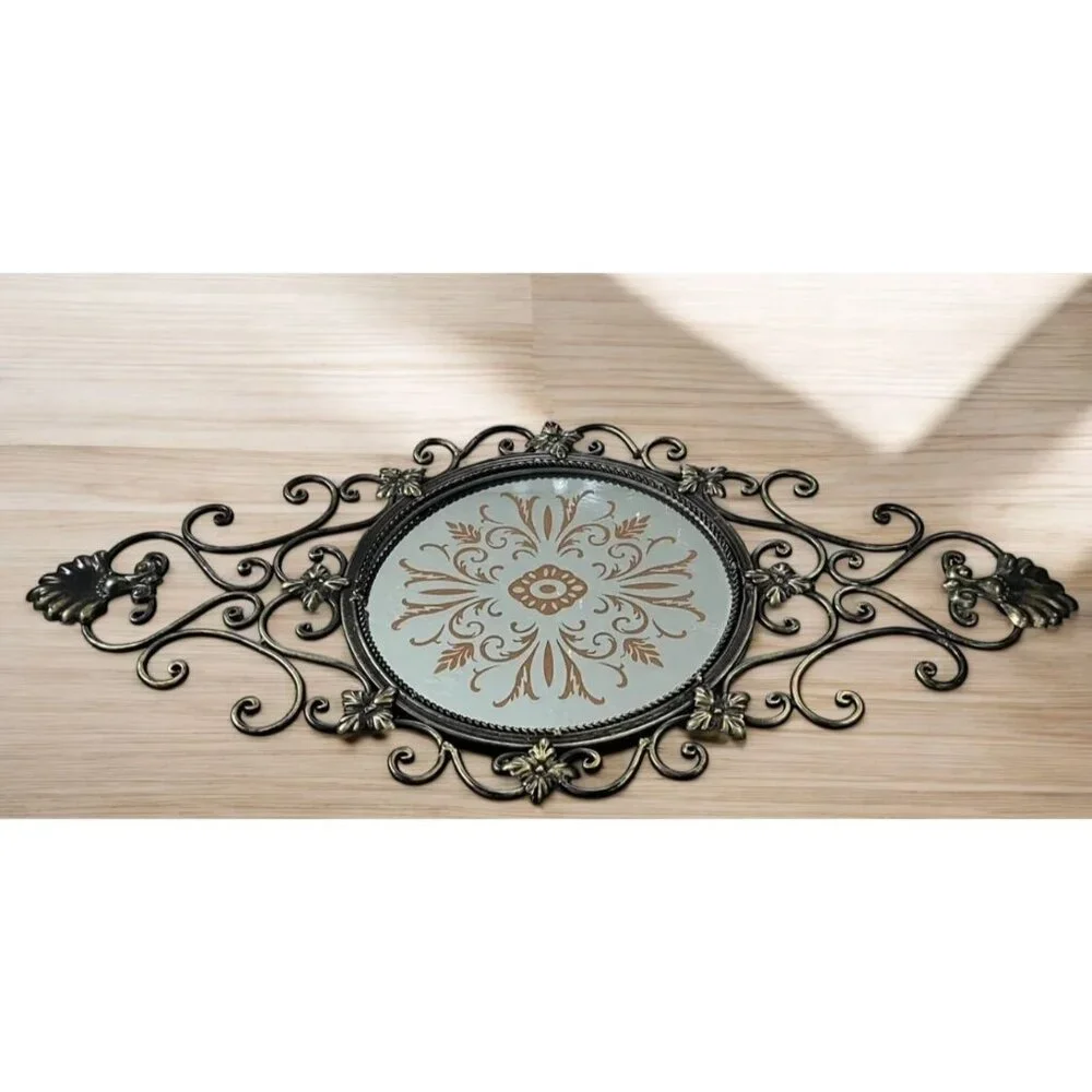 Vintage Ornate Filigree Wall Mirror With Floral Scroll Design