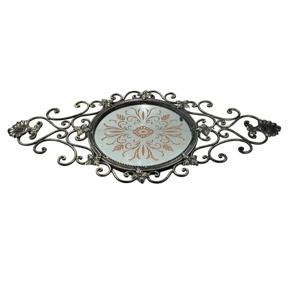 Vintage Ornate Filigree Wall Mirror With Floral Scroll Design