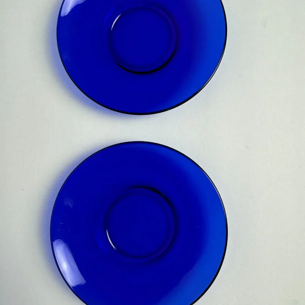 Set of 2 Vintage Cobalt Blue Cup and saucer Glass