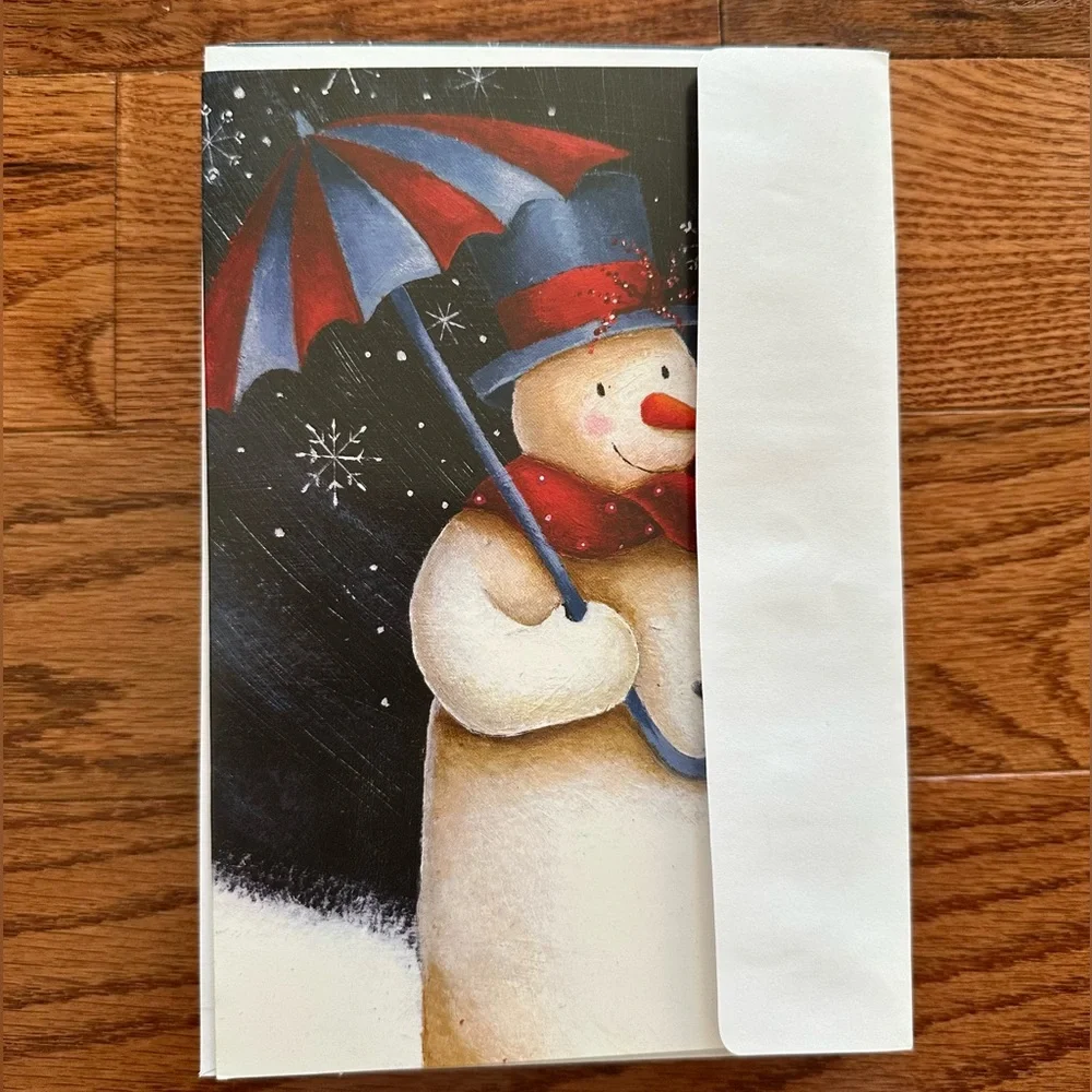 New 18 of Holiday Cards “Snowman with Umbrella” with envelopes.