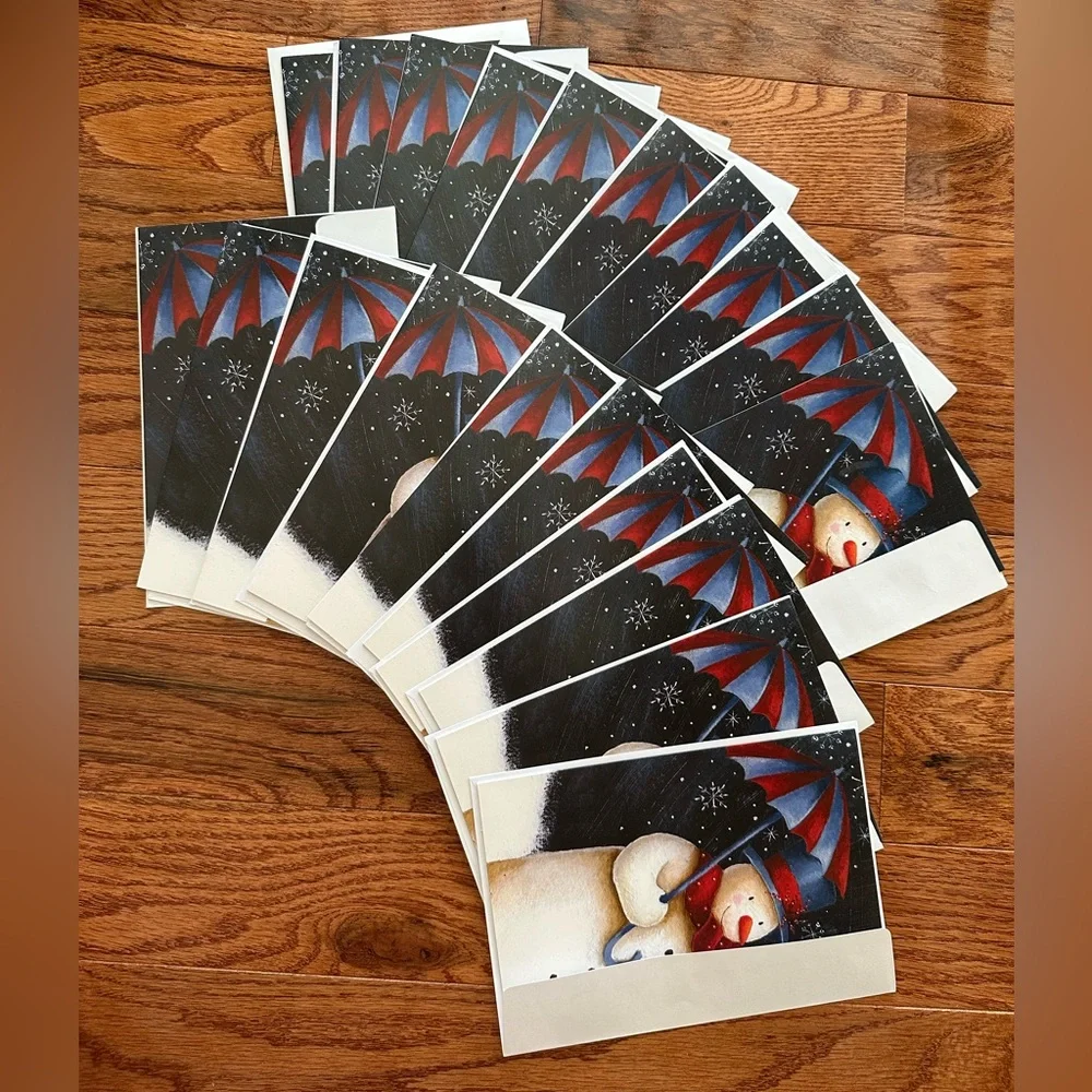 New 18 of Holiday Cards “Snowman with Umbrella” with envelopes.