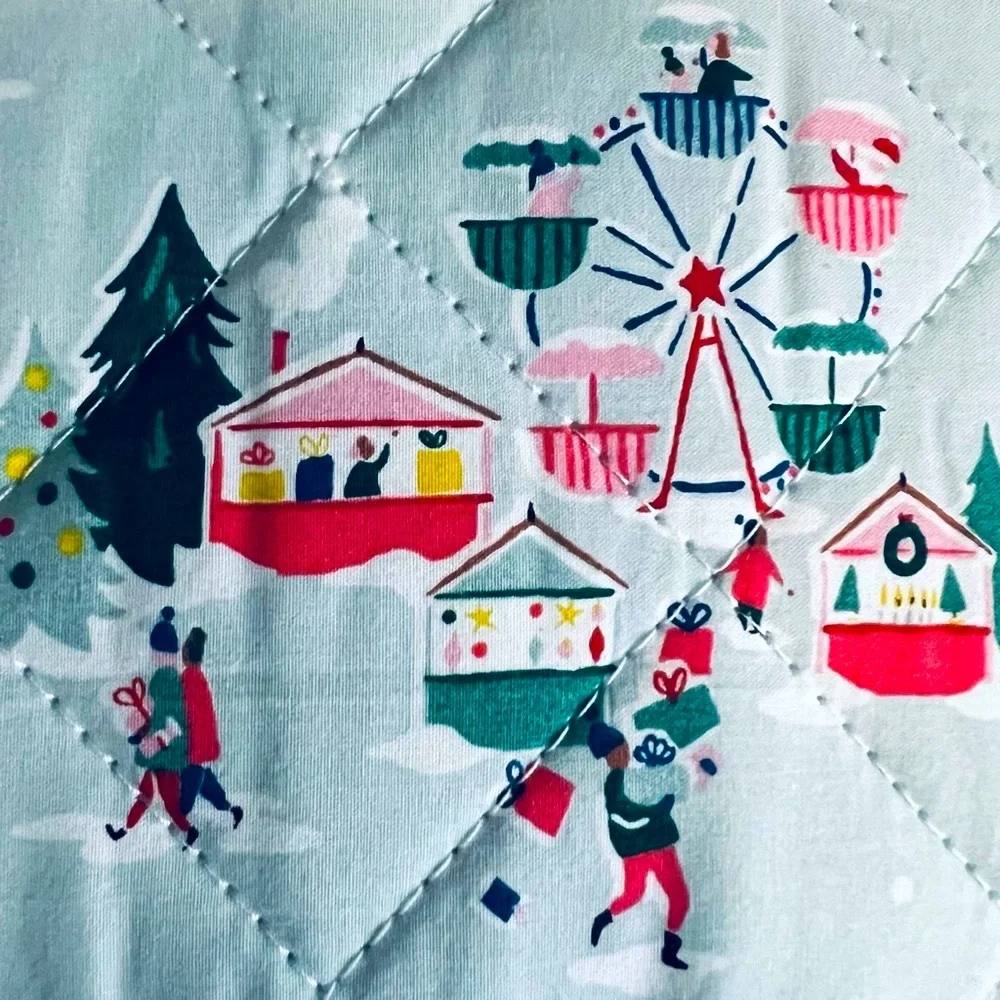⚡️Cath Kidston® London Holidays SNOW DAY-DUCK EGG Cotton Quilt, Queen Size, NWT