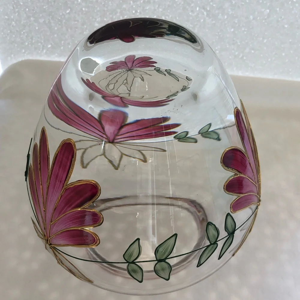 Beautiful Handcrafted Romania Crystal Vase Floral Pattern w/Raised Gilding