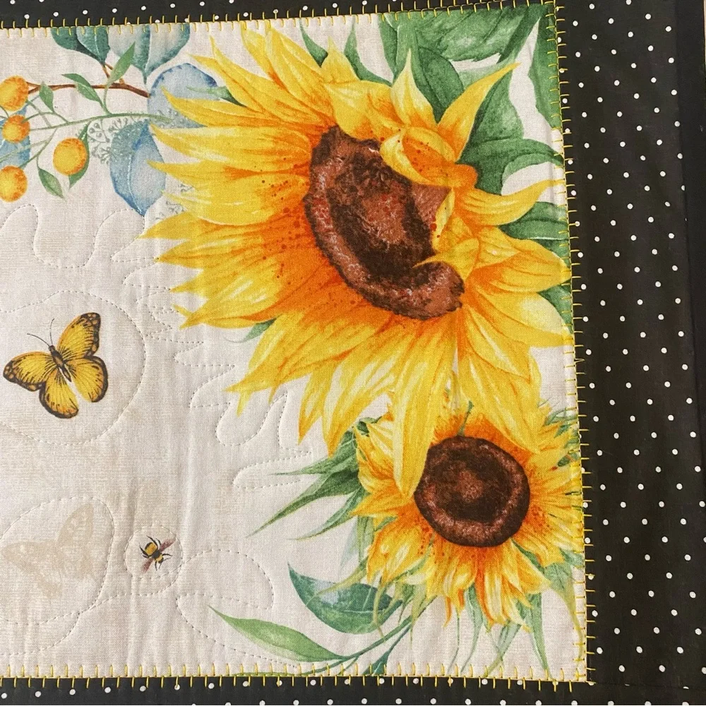 Set of 4 Quilted Sunflower & Butterflies Cotton Placemats 16”x20”