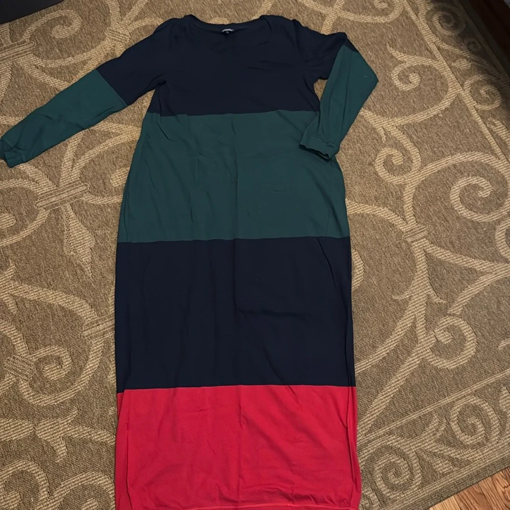 Marimekko long dress night gown Ilta 100% cotton blue green and red. Wonderful