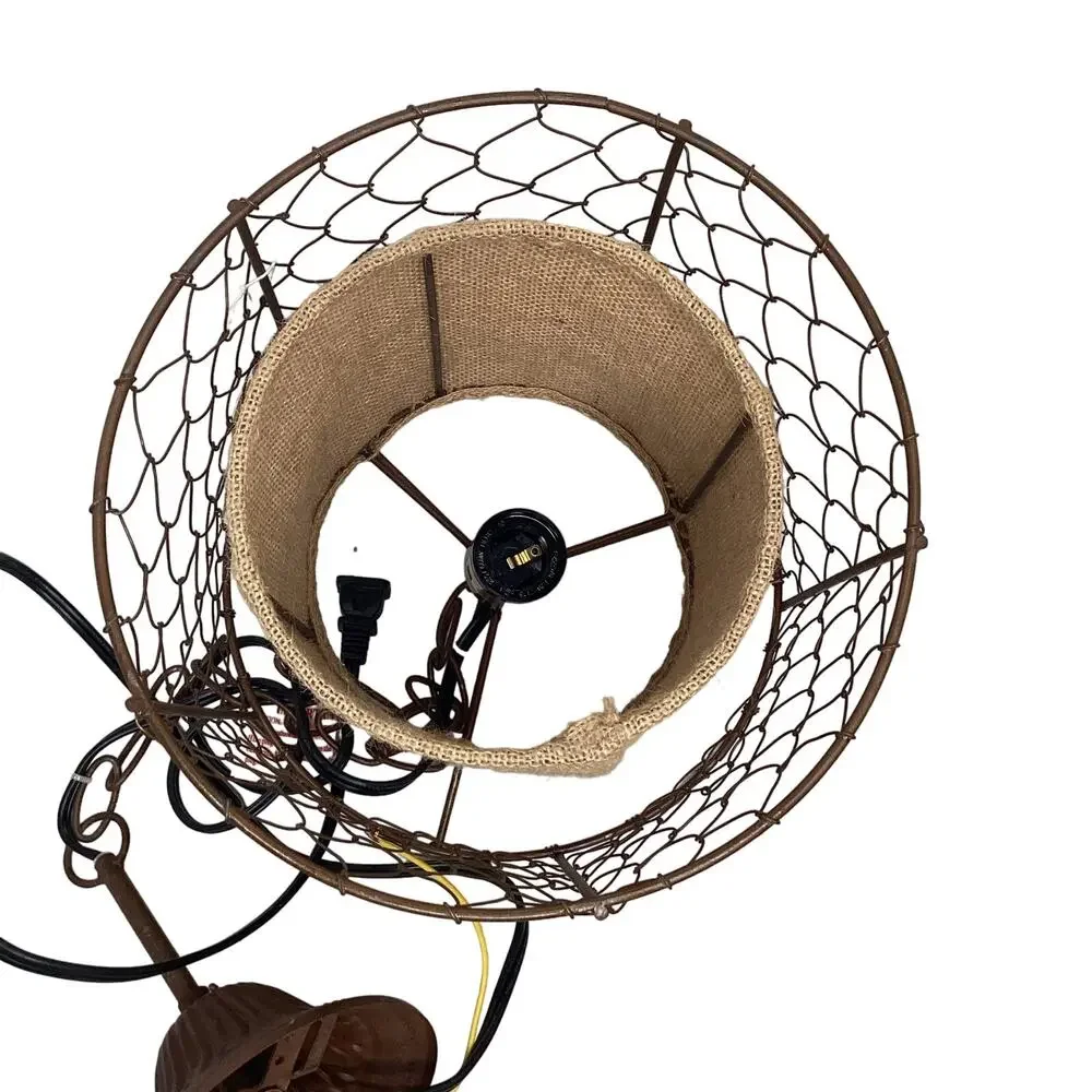 Farmhouse Pendant Light Lamp Rustic Chicken Wire Shade with Burlap Center Brown
