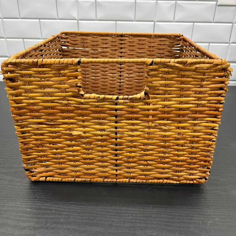 Collapsible Woven Storage Bin Basket Organizer Container 13x13x9 Wicker Rattan