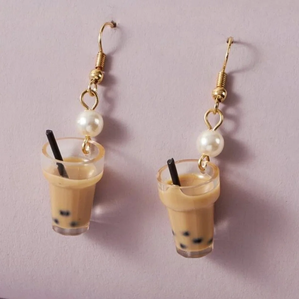 Bubble Tea Earrings with Pearl Accent