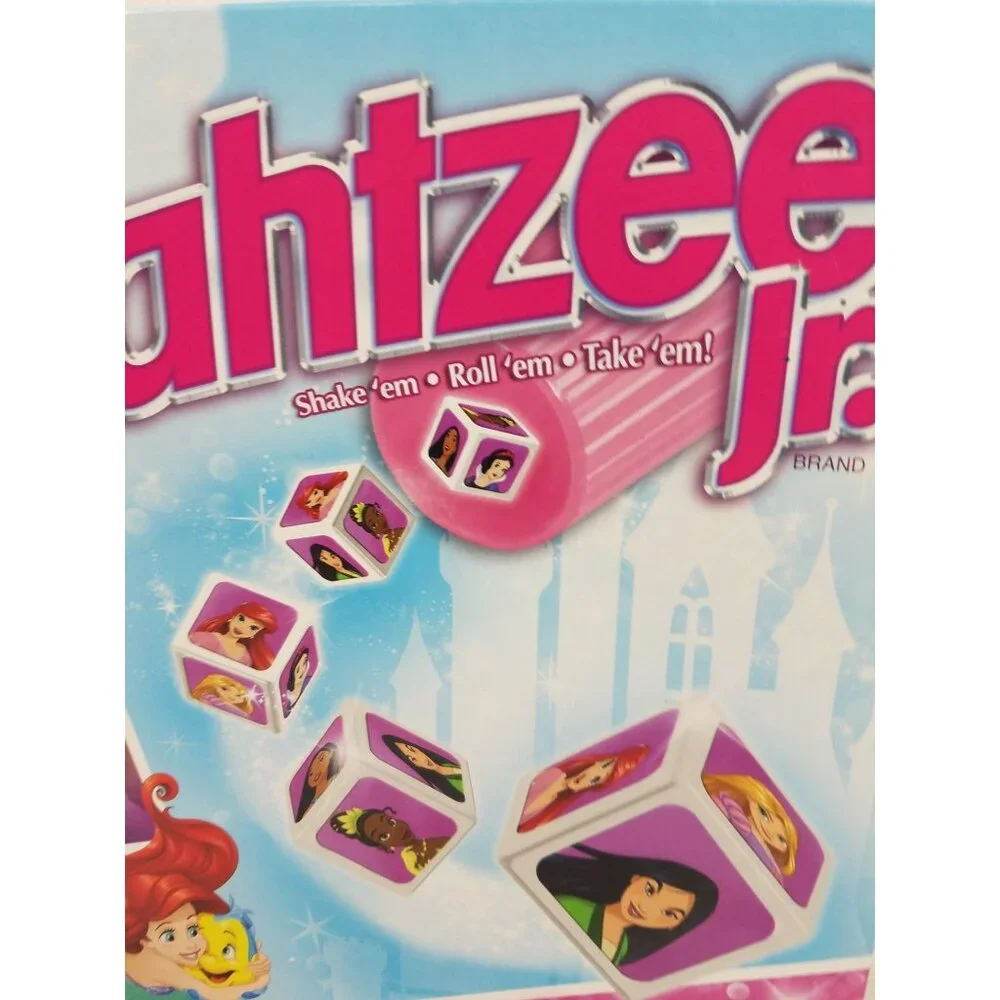 Yahtzee Jr Disney Princess Board Game Dice Ariel Rapunzel Tiana Mulan Complete