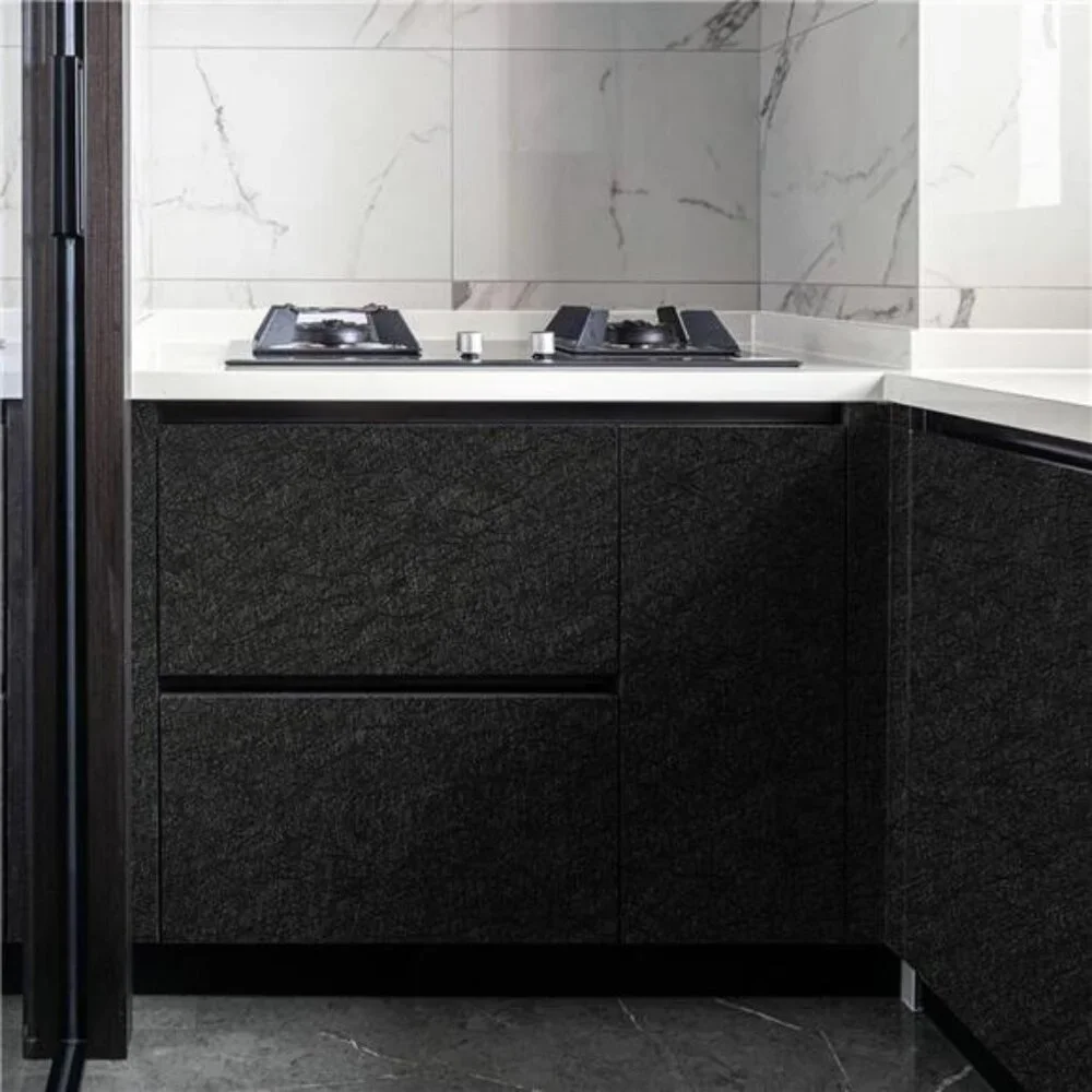Peel and Stick Wallpaper Black Silk Wall Paper - 15.7 x 300 Inch Self Adhesive