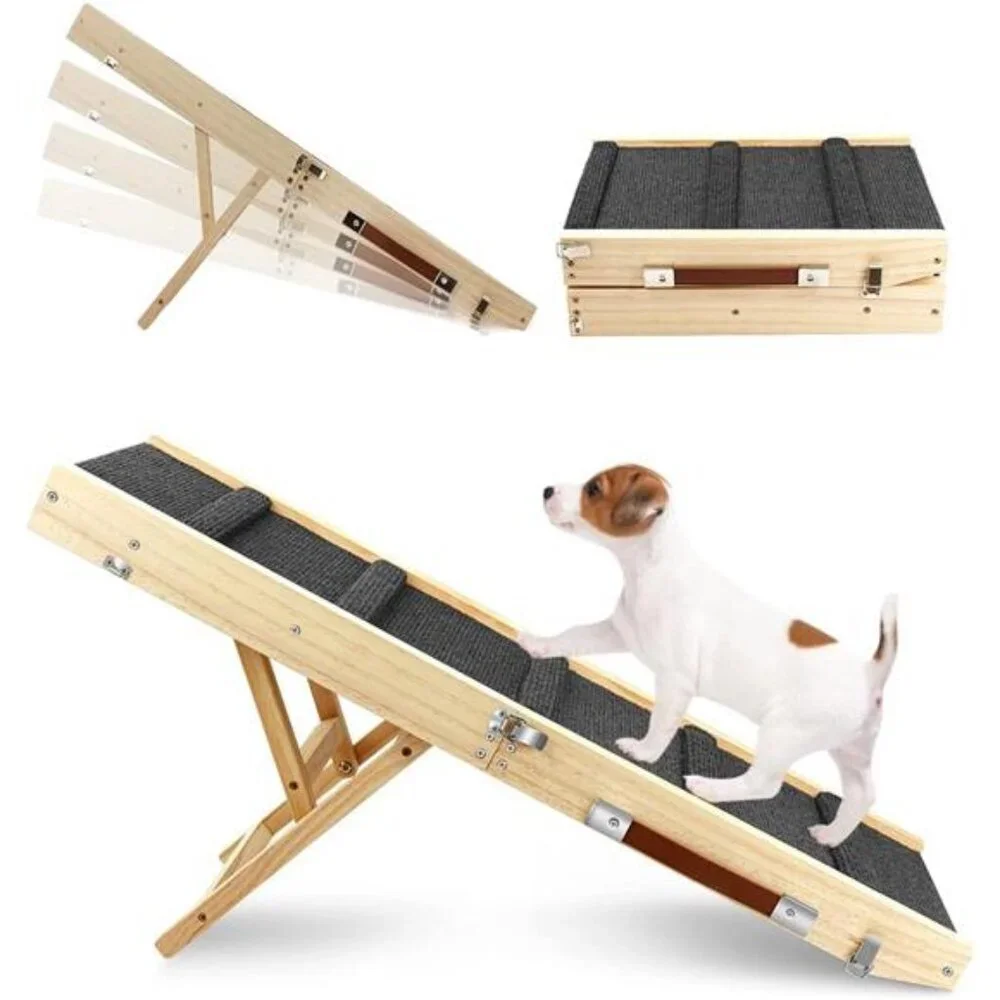 Adjustable Dog Ramp,Wooden Folding Portable Pet Ramp,Rated for 30 LBS,32.6