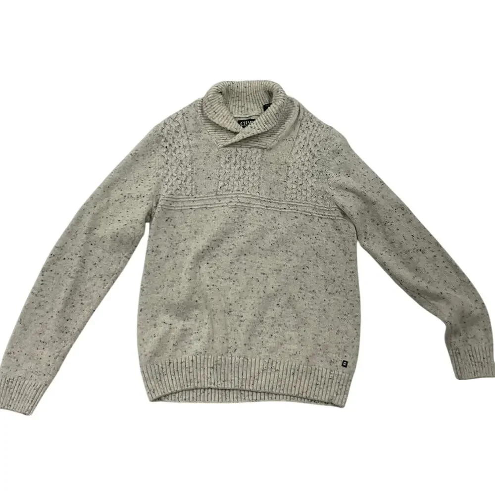 Chaps Men's Size Large Knit Sweater Pullover Shawl Neckline Speckled Beige