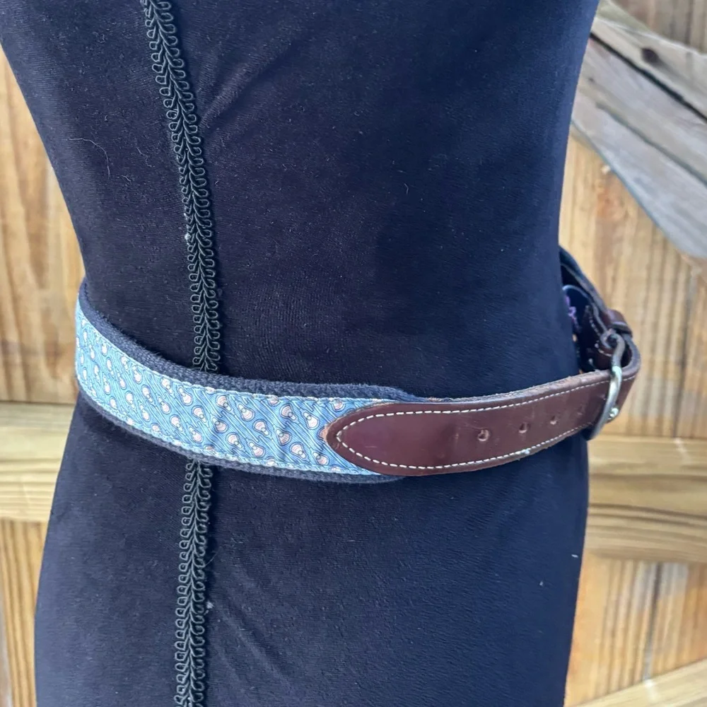 Vinyard Vines Blue Lacrosse Leather & Silk Ribbon on Cotton Web Belt 26
