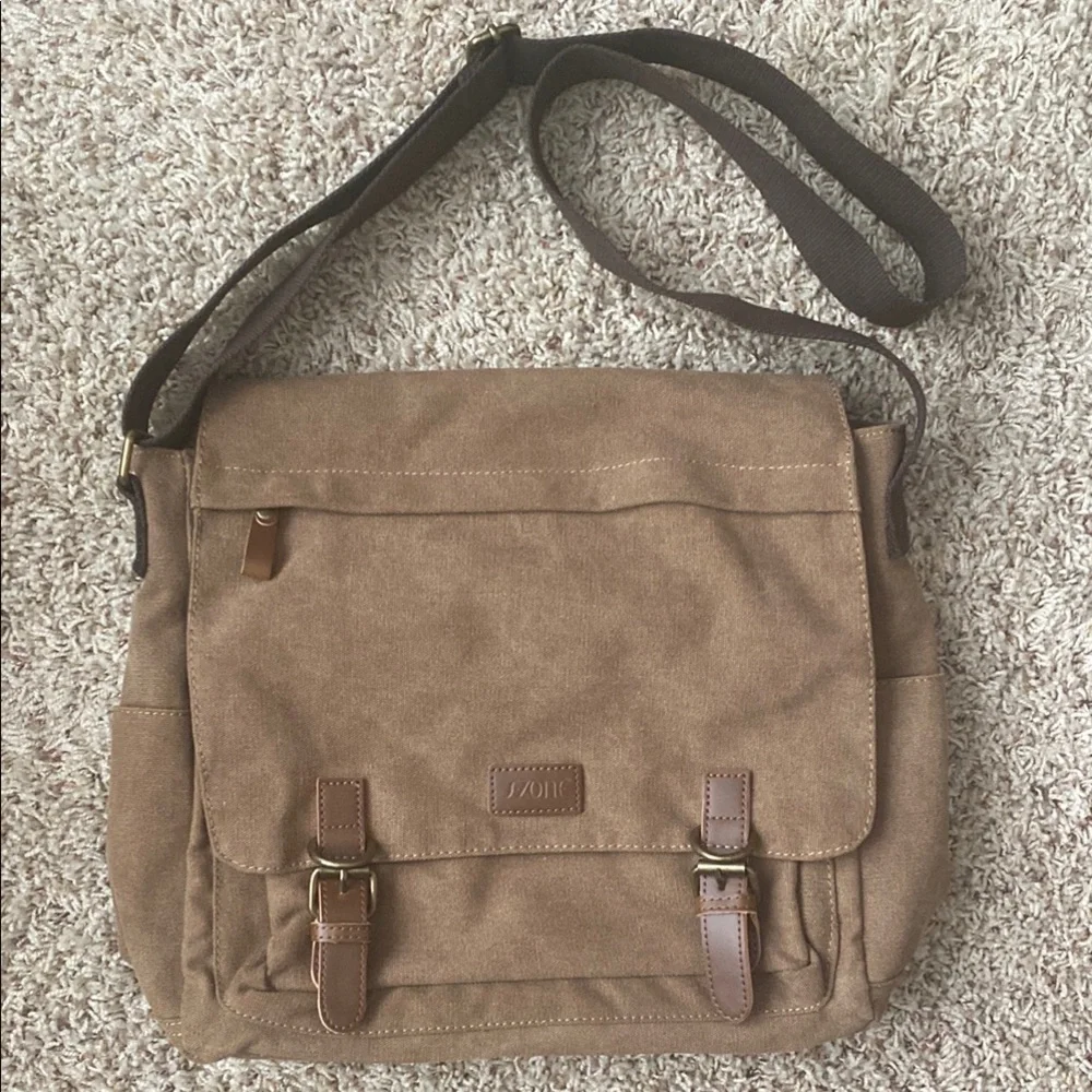 S-ZONE Canvas Leather Messenger Travel Bag NWOT