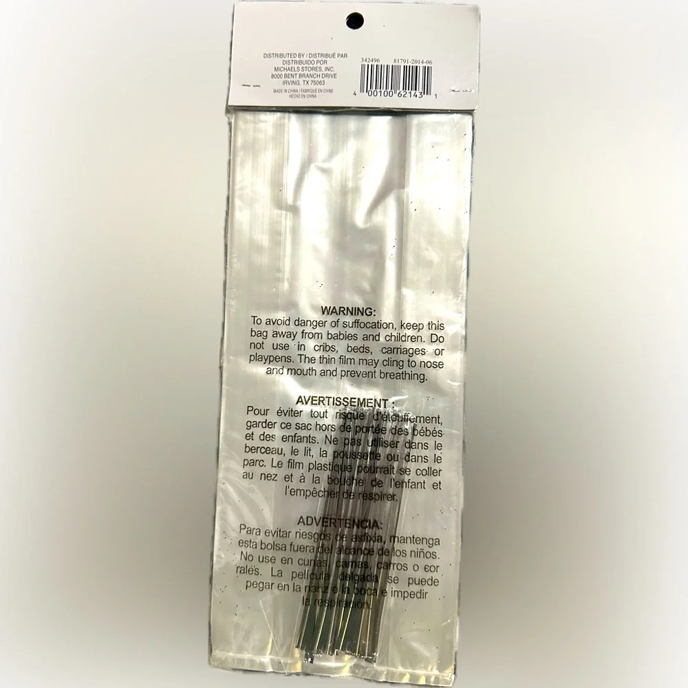 CELEBRATE IT 50 TREAT BAGS W/ TIES 9.5”x4”x2” CLEAR RECTANGLE GIFT WRAP SEALED