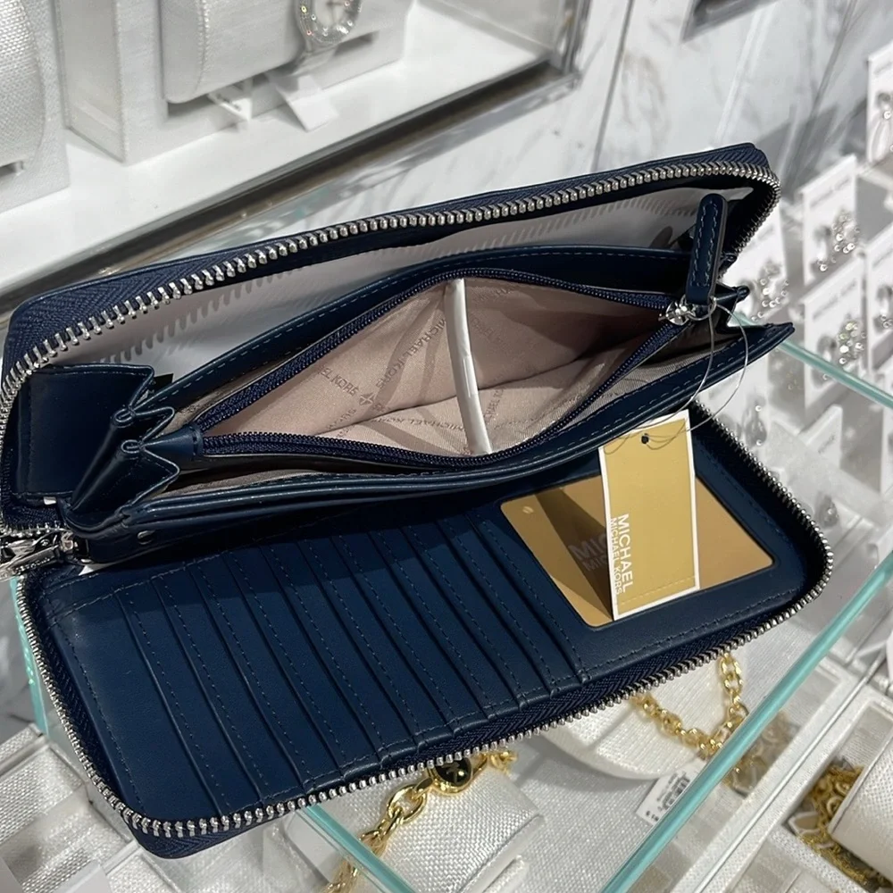 MICHAEL KORS Continental Wristlet Phone Case Wallet Navy NWT