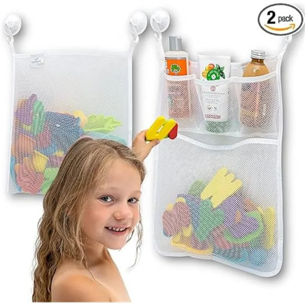 2 x Mesh Bath Toy Organizer + 8 Ultra Strong Hooks – The Perfect Bathtub Toy